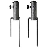 AMMSUN Adjustable Portable Umbrella Base, Upgraded Heavy Duty Metal Holder-Stand-Sand Grass Auger,for Flag, Umbrella, Fishing Rod, Outdoor Park Patio Beach Ground Ideal for Use in Soil, Grass 2 Pack