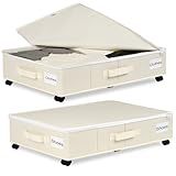 Vincona Under Bed Storage with Wheels, 2 Pack Under Bed Storage Containers with Label Holders for Clothes, Shoes and Blankets, Rolling Underbed Shoe Organizer with Cover, Beige (30.71x15.7x7.28 in)