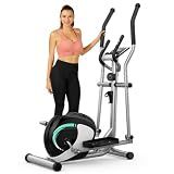 THERUN Elliptical Machine for Home, Hyper-Quiet Elliptical Exercise Machine, Compact Elliptical Trainer w/16 Levels Adjustable Resistance, 13.2LBS Flywheel, Pulse Sensor, LCD Monitor (Silver)
