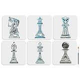 MAYJOYDIY Chess Stencils Set, 8x8 inch, 6 Pieces with Paint Brush, King Queen Pawn Rook Bishop Knight Templates for Wall Furniture DIY Art