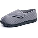 Git-up Men Memory Foam Diabetic Slippers Adjustable Arthritis Edema Swollen Feet Wide House Shoes Comfy Soft Non-Slip Plus Size Indoor Outdoor Slipper,Gray,11 D(M).