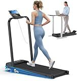 Cardirun Foldable Treadmill with Incline, Compact Walking Pad Treadmill with Safety Handle Bar, 3.0HP Quiet Under Desk Treadmills for Home/Office, 320 LBS Capacity, APP & Remote Control, Black