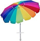 AMMSUN 7.5ft Large Heavy Duty HIGH Wind Beach Umbrella with sand anchor & Tilt Sun Shelter, UPF 50+ Protection Outdoor Umbrellas Sunshade with Carry Bag for Patio Garden Pool Backyard Rainbow
