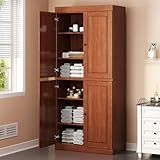 Palace Imports Solid Wood Tall Bathroom Pantry Cabinet with 4 Wooden Doors & Adjustable Shelves, Mocha - 100% Eco-Friendly, Renewable, Space-Saving Storage, 71.5" H x 32" W, Made in Brazil