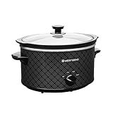 West Bend Slow Cooker 4-Quart Manual Crockery Style with Dishwasher Safe Oval Ceramic Crockpot and Glass Lid Two Temperature Settings Plus Keep Warm, 210-Watts, Black