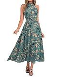 Simplee Womens Summer Halter Wedding Guest Dress Maxi Floral Vacation Boho Sundresses Flowy Formal Long Travel Dresses 2026(Small,Lake Blue)