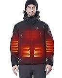 DEWBU Heated Jacket for Men with 12V Battery Pack Winter Outdoor Soft Shell Electric Heating Coat, Men's Black, L