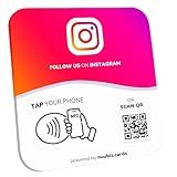 NUUBIZ NFC Social Media Sign Plate wiht QR Code Sign - Compatible with Instagram, Social Media, Facebook, Tk, Website - Reusable Taps - Get More Followers & Reviews - Adhesive & Stand (insplate, 1)