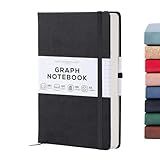 BEECHMORE BOOKS Graph Paper Notebook - Regular, Black | Premium Square Grid Math & Science Journal | 5.75" x 8.25" Hardcover Vegan Leather | Thick 120gsm Cream Graph Paper | Gift Box for Men & Women
