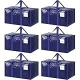 6 Pack Extra Heavy Duty Large Moving Bags with Strong Zipper & Comfortable Handles, Sturdy & Durable Clothes Storage Bags Totes Bins, Blue Packing Moving Boxes for College Supplies, Dark Blue