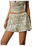 MakeMeChic Women's Sequin Wide Leg Shorts Green Small