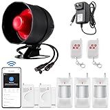 WiFi Alarm Home Security System, Wireless Alarm System with Loud 120dB Motion Sensor Siren, Window Door Alarms Sensor, Remote Control for Shed Garage