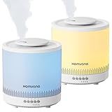 Homvana Small Humidifiers for Bedroom - 2 Packs 1.5L Cool Mist Top Fill Humidifier for Baby Nursery, Essential Oil Diffuser, 3 in 1 for Home Plants Offices and Grow Tents, 7 Color Lights, Ultrasonic
