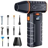 Compressed Air Duster - 100 - Gear Adjustable 130,000 RPM Rechargeable Cordless Electric Air Duster with Display Screen, Mini Dust Blower for Computer, Keyboard, Home, Car Cleaning (Black + Orange)