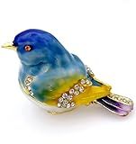 JWT Astyle Blue Mountain Bird Hinged Trinket Box with Crystal Stones .Animal Jewelry Box.Necklace Rings Earrings Storage.Bird Figurines Home Decor ,Collectible Trinket Boxes Gift ., Blue Yellow