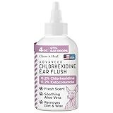 Chew + Heal Labs Dog Ear Cleaner - OTIC Medicated Dog Ear Buildup Drops for Dirt and Wax - 4 oz Advanced Flush with Chlorohexidine and Ketoconazole - Made in The USA