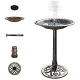 VINGLI 28 Inch Bird Bath with Solar Fountain Antique Copper Weather Resistant Resin Pedestal Birdbaths Floral Accents and Vintage Finish Garden Decor for Outdoor Lightweight Courtyard…