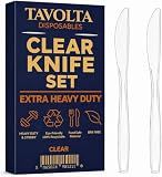 TAVOLTA Bulk Plastic Knives Heavy Duty Disposable Clear Utensils Cutlery BPA Free Food Safe Sturdy Silverware for Restaurant Catering Banquet Holiday Hosting Event Dining Service Supplies Pack x200