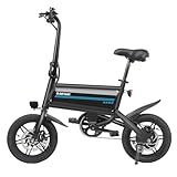Gotrax Nano 14" Folding Electric Bike, Max Range 25Miles(Pedal-Assist) & Max Speed 15.5Mph, Power by 350W Motor, Adjustable Seat & Dual Fenders, Commuter Electric Bicycle for Adults/Teens Black