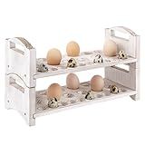 Wooden Egg Holder 2 Layer Fresh Egg Rack Holders Countertop Stackable Quail Egg Sorter Storage Trays Organizer Display Stand Kitchen Rack, Fits Duck, Turkey, Chicken Eggs,up to 36 Eggs, 2 Tier-White