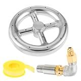 MOOTVGOO 6" Round Fire Pit Burner Ring with Stainless Steel and Brass 1/2" Air Mixer, 90° Elbow Nozzle Sprayer Valve for Natural Gas & Porpane Fireplace, BTU 88000 Max