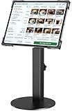BUSIVYTA Secure Tablet Kiosk Stand for 10"-14" iPad Pro Air and Samsung, Heavy-Duty Steel Anti-Theft Countertop POS Mount Holder for Business Retail, Height Adjustable, 360° Rotation, Black