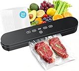 75kPa Vacuum Sealer Machine, Compact Vacuum Sealer for Food, 4-in-1 Food Sealer, Digital Timer, Moist/Dry, Pulse, Seal Modes, with 20 Vacuum Bags, Black