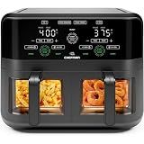 CHEFMAN 6 Quart Dual Basket Air Fryer Oven with Easy View Windows, Sync Finish, Hi-Fry, Auto Shutoff, 2 Independent 3Qt Nonstick Dishwasher Safe Frying Baskets, Digital Double Air Fryer - Black