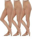 MANZI 3 Pairs Convertible Dance Tights for Women Transition Ballet Stockings Light Suntan Large-X-Large