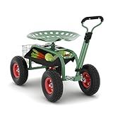 SLEKVERSA Garden Rolling Stool with Wheels – Outdoor Garden Chair for Patio and Lawn - 360° Swivel Seat Gardening Cart with Tool Tray & Steering Handle for Easy Planting and Yard Work