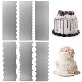 8.6 Inch Metal Cake Scraper, 6 Pack Double Sided Contour Patterned Edge Smoother, Stainless Steel Cake Decorating Comb Icing Leveler Tool for Buttercream Mousse Pastry Cake Border Decoration