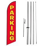 Parking Sign (Red) Swooper Outdoor Feather Banner Flag with complete Pole kit and Ground Spike