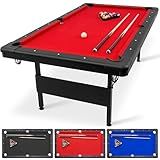 GoSports 6 ft or 7 ft Billiards Table - Portable Pool Table - Includes Full Set of Balls, 2 Cue Sticks, Chalk, and Felt Brush; Choose Your Size and Color
