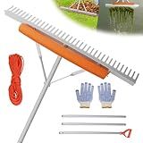 Fumingpal Floating Weed Lake Rake, 36 Inch Widths Pond Rake Aquatic Weed Rake, 133 Inch Extensible Multifunctional Folding Weeding Rakes, Aluminum Landscape Rakes with 49.2 FT Rope