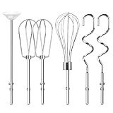 Hand Mixer Beaters Attachments, Whisk, Dough Hooks, and Liquid Blending Rod, Stainless Steel Hand Mixer Accessories Compatible with Kitchenaid Hand Mixers KHM3 KHM5 KHM7 KHM9, KHM926, KHM512, Set of 6