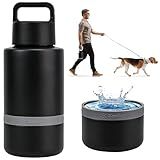 KEWIXY Insulated Dog Water Bottle with Travel Bowl, Portable Water Bottle Dispenser, Accessories for Road Trip, Hiking, Camping, Outdoor, Leak-Proof, Detachable (Black)