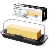 Butter Dish with Lid for Countertop and Refrigerator Door Shelf, Airtight Butter Keeper Container, Locking Butter Holder for East/West Coast Butter, BPA-free, Microwave/Dishwasher Safe