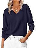 ANRABESS Womens Long Sleeve V Neck Sweaters 2025 Fall Casual Classic Soft Loose Fit Basic Pullover Jumper Top Navy Blue Small