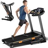 Big Running Deck Treadmills for Home with 15% Auto Incline, Folding 3.5HP Real Brushless Treadmill with Convenience Console and Heart-Rate Handrail, Small Treadmill with Dual Cushion System/Speaker