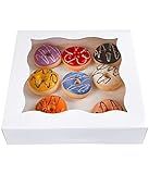 CHERRY 10"x10"x3"White Bakery Boxes with PVC Window for Pie and Cookies Boxes Large Natural Paper Box 10x10x3inch Pack of 15