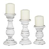 Deco 79 Mango Wood Decorative Candle Holder Turned Style Pillar Candle Stand, Set of 3 Candlestick Holder 10", 8", 6”H, White