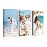 CXHOSTENT Photo Canvas Prints Custom Personalized Gifts Upload Your Image to Canvas set of 3 Customized Picture Wall Art for Wedding Family Pet Framed (Frame, 8"x16"x3)