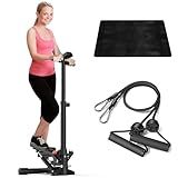Steppers for Exercise at Home,Mini Stair Stepper with Handlebar and Resistance Bands,Stair Step Workout Machine,Total Body Cardio Equipment, Optional Twist Motion,Non-Slip Pedals – 330 LB Max Weight