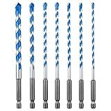 UBESTHS Concrete Drill Bit Set 7 Pcs, Masonry Drill Bit Set 5/32"-3/8", Shockproof Hex Shank Drill Bit Set, Industrial Carbide Drill Bits for Class/Brick/Plastic/Cement/Tile