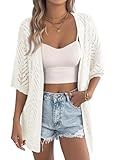 EVALESS Womens Crochet Cardigan Sweaters Short Sleeve Open Front Knit Kimono Boho Cardigans Lightweight Hollow Out Tops 2026 Spring Trendy Clothes Casual Beach Vacation White Large