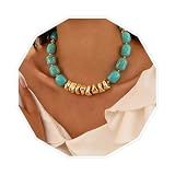 VIBILIA Boho Beaded Chunky Statement Necklace Y2K Summer Jewelry-Turquoise