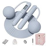 YOTTOY Cordless Jump Rope with Counter - Ropeless Jump Rope 2 In 1 with Large Cordless Ball-Weighted for Women with LCD Display (Blue)
