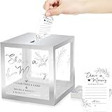Pajean 50 Pcs Greenery Share a Memory Card for Celebration of Life Cards Box with Transparent Windows Memory Box for Funeral Wedding Birthday Graduation Bridal Shower Guest Card Ideas (Sliver)
