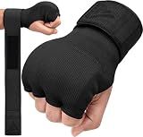 RDX Gel Boxing Hand Wraps Inner Gloves Men Women, Quick 100cm Long Wrist Straps, Elasticated Padded Fist Under Mitts Protection, Muay Thai MMA Kickboxing Martial Arts (Full Black, L)