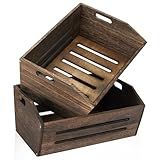 ELONG HOME Wooden Crate, 2 Pack Fast Assemble Rustic Wooden Crates for Storage, Decorative Farmhouse Wooden Crate Basket, Vintage Wood Crates Display for Fruits and Vegetables